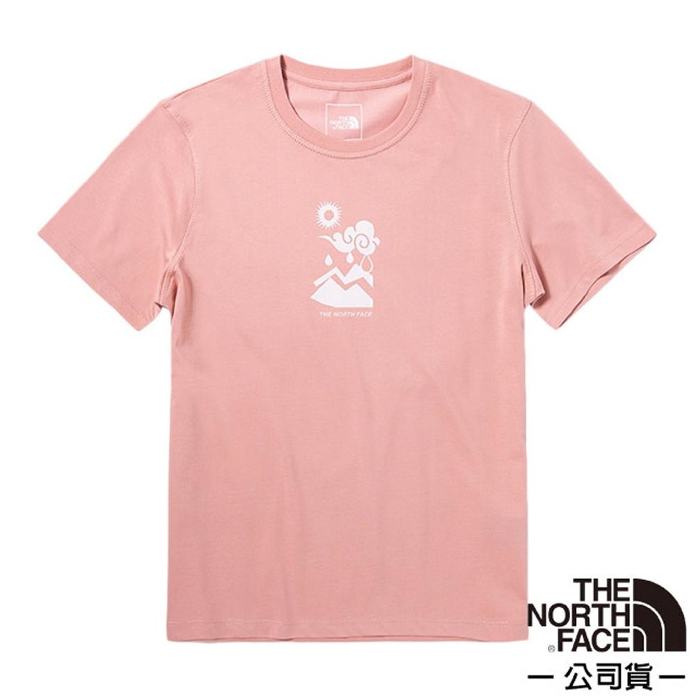 【The North Face】女款 胸前印花圓領短袖(亞洲版型).休閒衫.運動上衣/5AYG-0LA 粉色 V✿30E010